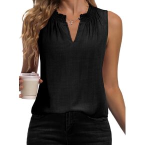 BLENCOT Tank Top for Women Summer Smocked V Neck Sleeveless Camisole Blouses Basic Shirts Blouse