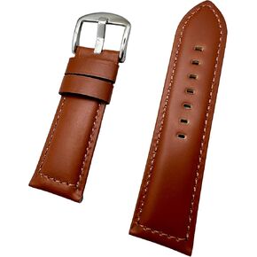NewLife 26mm Brown Leather Watchband Compatible with Panerai Watch | Thick, Solid, Smooth, Padded Replacement Wrist Watchstrap Bracelet that brings to Any Watch (Mens Standard Length)