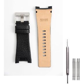 Adwoa Genuine Leather Replacement Straps Compatible with Men's 32mm Spring Bar Diesel Leather Watch Band DZ1215 DZ1216 DZ1273 DZ1430 DZ1453 DZ4246 with Stainless Steel Buckle (Black)