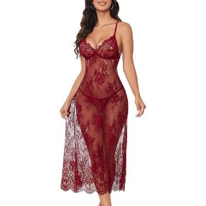 Avidlove Women Lingerie Floral Lace Halter Babydoll Lingerie Dress With Thong Nightdress Nightgown for Women