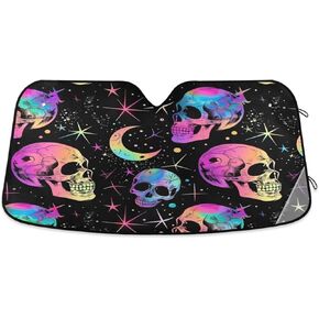 senya Car Windshield Sun Shade, Skeleton on The Summer Beach Skull Windshield Sunshades Sun Visor Protector Foldable Blocks UV Rays, E07Z20001