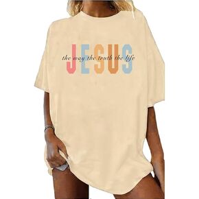 Christian Shirts for Women Oversized Jesus Shirt Faith Graphic Religious Sayings Tee Shirt Drop Shoulder Tops