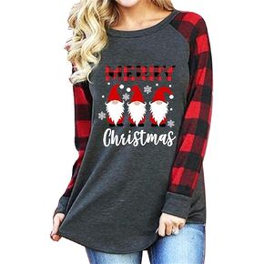 SFHFY Merry Christmas Shirts for Women Gnomes T-Shirt Lights Plaid Splicing Raglan Long Sleeve Tee Xmas Holiday Pullover Top