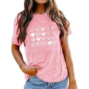 Valentine's Day Shirts for Women Valentine Love Heart Printed Graphic Tshirt Cute Girls Casual Top