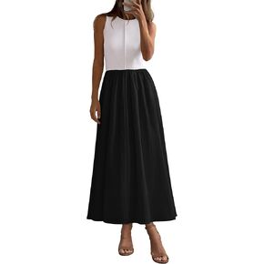 PRETTYGARDEN Women Maxi Dresses 2025 Summer Casual Sleeveless Patchwork Knit Tank Dress Flowy Beach Sundress Long Dress
