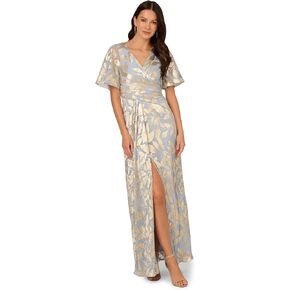 Adrianna Papell Women's Foil Leaf Draped Gown