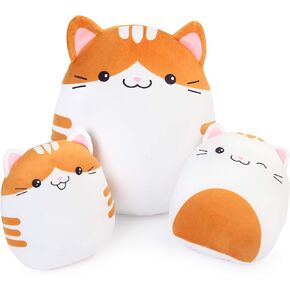 BenBen Cat Plush Toy, Set of 3, 12'' and 7'' Squishy Kitty Stuffed Animal Toy Hugging Pillow, Soft Cushion Plushies Gift for Kids, Easter Basket Stuffers