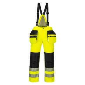 Portwest PW351 Men's PW3 Hi Vis Waterproof Winter Pants, Removable Bib and Brace Protective Workwear Pants Yellow/Black, Large