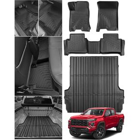 Floor & Bed Mats for Colorado Canyon: 2023 2024 2025, Truck Liners Car Accessories Custom Fit for Chevy Chevrolet Colorado for GMC Canyon 5FT, All Weather Rubber TPE Heavy Duty Full Set Covers Carpet