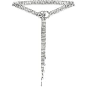 Heliltd Rhinestone Chain Belt Adjustable Crystal Belt Chain O-Ring Sparkle Belts Women Diamond Waistband Belt for Dress Jeans