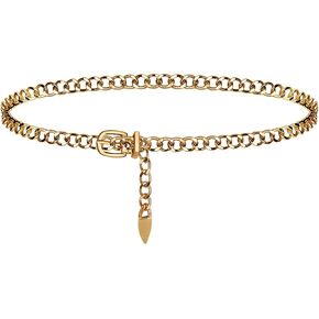 Metal Chain Belt, Ladies Belts Thin Belts for Women Adjustable Waist Chains for Women Waist Belts for Jeans Dresses Trousers(Gold,Silver)
