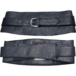 Women's Genuine Black Leather Obi Sash Wrap Corset Harness Wide Elegant Buckle Belt