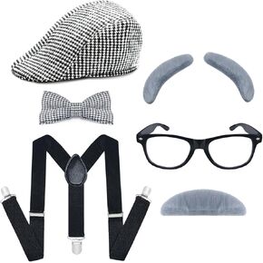 Kids 100 Days of School Costume Set – Fun Old Man Costume Outfit Set with Vintage Hat, Mustache, Glasses for Boys