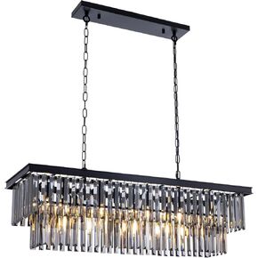 Wellmet Black Chandelier 57 inch, 13-Light Modern Rectangular Crystal Chandelier Ceiling Hanging, Smoke Grey Linear Chandeliers Light Fixture for Living Room, Dining Room, Bedroom, Kitchen Island