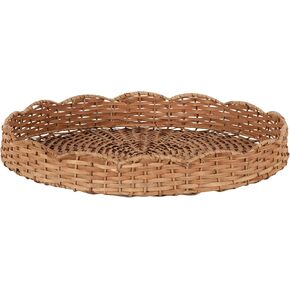 Kate and Laurel Wavley Modern Round Scalloped Woven Rattan Tray, 18 Inch Diameter, Natural Rattan, Decorative Wavy Boho Tray for Use as Versatile Ottoman Tray or Serving Platter