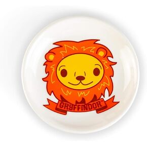Seven20 Harry Potter Hogwarts House Gryffindor 4-Inch Ceramic Trinket Tray - Glazed White Pottery Jewelry Holder Plate - Features Cute Cartoon Image of Lion Mascot With Banner