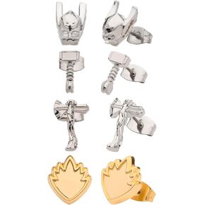 Marvel Thor Stud Earrings Set Officially Licensed Marvel Studios Collectible 4 Pairs of Stainless Steel Stud Earrings