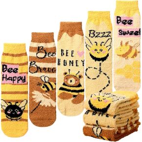 Foaincore Bee Fuzzy Socks for Women Winter Cozy Cute Socks Bee Series Warm Fluffy Socks for Bee Lover Christmas Birthday Gift