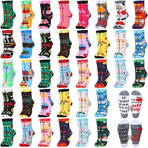 Jeyiour 24 Pair Funny Teacher Crew Socks Teacher Appreciation Socks Novelty Socks for Women Graduation Gift