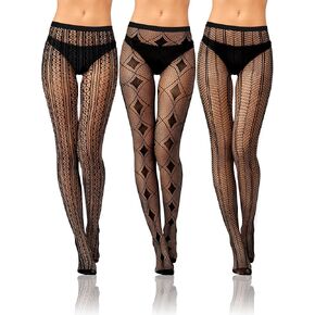 Bencailor Women Fishnet Stocking Black Tight Legging Tight Checkered Grid Stockings Small Hole High Pantyhose Waist Lace