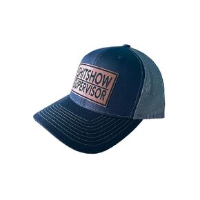 BUBBLEHEAD INK Handmade Adjustable Snapback Hat, ShitShow Supervisor Patch, Baseball Cap, Trucker Hat, Mens, Womans, Blue Collar, Headwear, Funny, Gift, Tiktok, Inappropriate