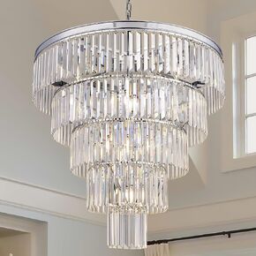 TOCHIC Black Crystal Chandelier for Living Room, 31.5 inch 5-Tiers Modern K9 Smoke Grey Chandeliers Light Fixture for Dining Room, Round Raindrop Large Chandelier for High Ceiling, Staircase, Foyer