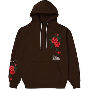 SOLY HUX Men's Graphic Hoodies Floral Letter Print Drawstring Long Sleeve Oversized Pullover Sweatshirt