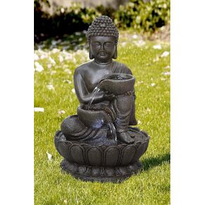 Hi-Line Gift Ltd. 13.75" H Buddha Fountain with LED for Tabletop Décor, Medium, Brown