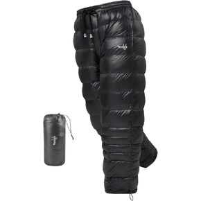 Tentock Men Women Down Puffy Insulated Pants with Side Zipper, Compression Snow Trousers Ultralight Winter Warm for Hiking
