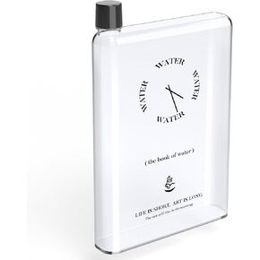 NiHome Flat Water Bottle for Purse 750ml/25oz, A5 Transparent Plastic Water Bottle, Portable Book-Shaped Water Bottle for Travel, BPA-Free Leak-Proof Square Flat Water Bottle for Bag (Smile)