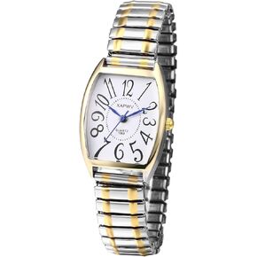 JewelryWe Women's Easy Reader Analog Watch Gold Silver Plated Elastic Band Wristwatch for Christmas