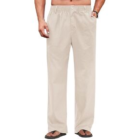 سراويل COOFANDY الرجالية الكاجوال من القطن والكتان بخصر مطاطي للصيف والشاطئ سراويل خفيفة الوزن للعطلات واليوجا in Kuwait