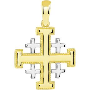 Solid 14k Yellow Gold Two Tone Crusaders Jerusalem Cross Pendant