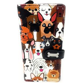Shag Wear Puppy Dog Doggie Crowd Large Animal Wallet for Women and Teen Girls Vegan Faux Leather 7" Black