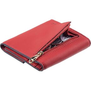 Travelambo RFID Blocking Small Mini Compact Wallet Coin Pouch Holder Trifold Credit Card Holder Pocket Purse for Women (Napa Red)