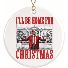 سأكون في المنزل لعيد الميلاد ترامب - زخرفة ترامب 2024 عيد الميلاد ترامب - زخرفة دونالد ترامب، زينة عيد الميلاد ترامب المضحكة - 2.8 بوصة مستديرة - سلسلة ذهبية متضمنة - BMCO001 in Kuwait