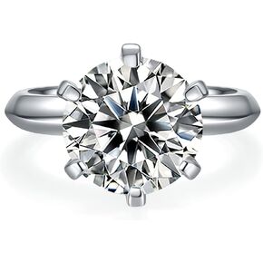 TwoBirch 5 Carat Moissanite Solitaire Engagement Ring in Platinum Plated Silver (Certified, 11 MM)