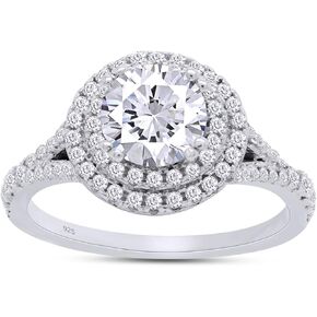 SAVEARTH DIAMONDS 6MM Center Round Cut Sparkling Cubic Zirconia Split Shank Double Halo Engagement Ring In 14k Gold Over Sterling Silver Jewelry For Women Gifts For Her