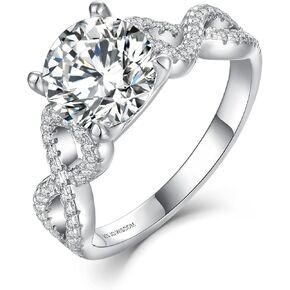 JO WISDOM Women Ring,925 Sterling Silver Infinity Engagement Wedding Anniversary Promise Ring with 8mm 5A Cubic Zirconia,Jewelery for Women