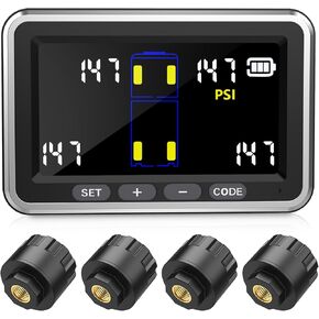 Truck/RV Tire Pressure Monitoring System, (0-199PSI) TS10 Trailer High Pressure TPMS with 6 Sensors, Color Display 6 Alert Modes, Signal Booster,Fifth Wheel, for RV Trailer Truck (6 Sensors)