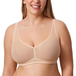 DELIMIRA Women's Cosnufy Sheer Mesh Bra No Underwire Full Coverage Plus Size Unlined Bras
