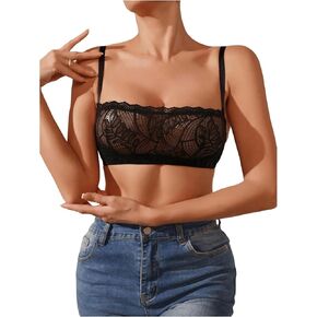 Women's Lace Bra Sleeveless Sheer Mesh Backless Wireless Everyday Bralettes Sexy Lingerie Bra