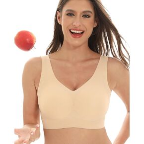 Women's Bras with Removable Pads Seamless Bralette Wireless Non Adjustable Wide Strap with Hooks Soft Sleep Bra S-3XL
