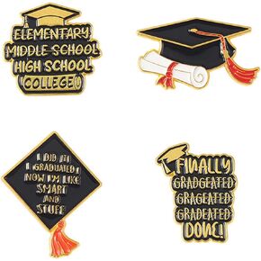 WCRAZYE Graduation Enamel Pins Set, Book Flower Graduation Cap and School Diploma Graduate enamel lapel pins for Student Black Letter Enamel Brooch Pin for Jackets Badges Accessories Gifts