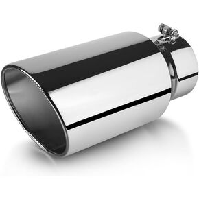 5 Inch Inlet Exhaust Tip,5" Inlet 7" Outlet 15" Overall Length,Chrome-Plated Exhaust Tip,Stainless Steel,Chrome Grey Exhaust Tip,Angle Cut,Bolt On
