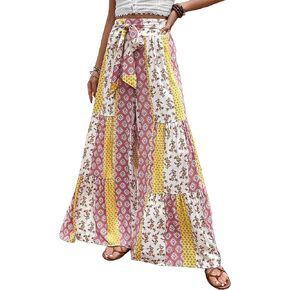 Women's High Waist Culottes with Casual Loose Wide Leg Pants with Pockets Adjustable Drawstring