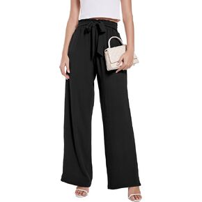 Womens Wide Leg Pants high wiasted Adjustable Tied Lightweight Busniness Vcation Fall Casual Trouser with Pockets