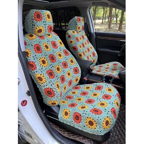 Car Seat Covers,Handmade Crochet Flower Front Car Seat Cover,Car Seat Cover Fit Four Seasons,Universal Fit Vehicles Sedans SUVS Vans Trucks -2 Piece (Green-2 Color Flower)