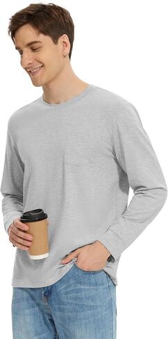 تي شيرت WiWi Viscose from Bamboo للرجال بأكمام طويلة ورقبة دائرية خفيفة الوزن للتبريد والجري والمشي لمسافات طويلة S-XXL in Kuwait