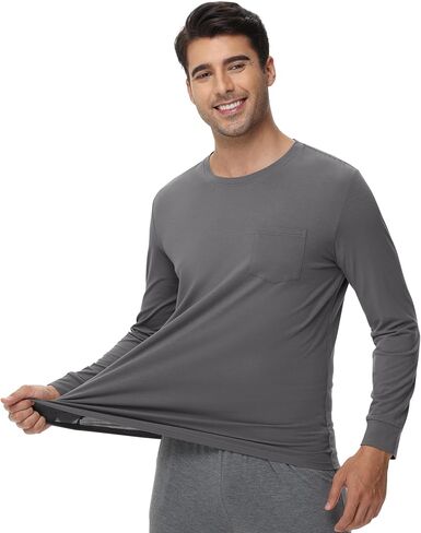 تي شيرت WiWi Viscose from Bamboo للرجال بأكمام طويلة ورقبة دائرية خفيفة الوزن للتبريد والجري والمشي لمسافات طويلة S-XXL in Kuwait